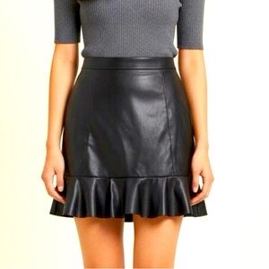 H&M Faux Leather Black Ruffle-Hem skirt size 4 NWT*